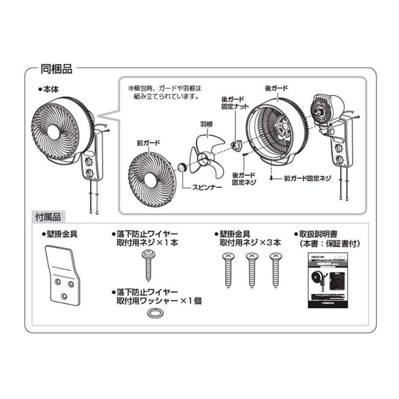 壁掛けサーキュレーター KCF-2323 同梱物